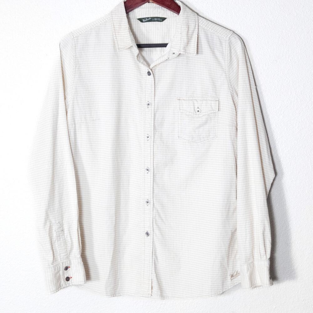 Woolrich Button Down Shirt Cotton Check British Tan Size L Minimalist Casual